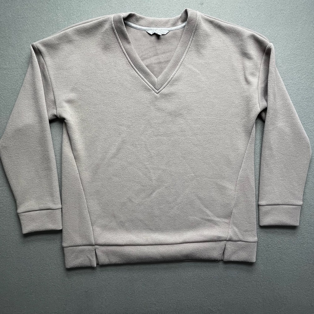 Marc New York Men Taupe Textured V Neck Sweater XL Minimalist Quiet Luxury Layer
